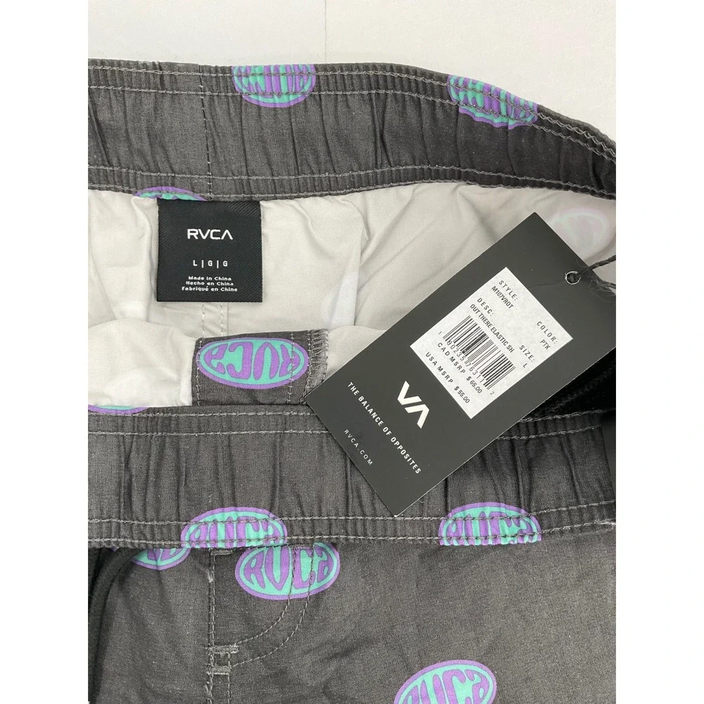RVCA Black Swim Board Shorts with Purple Accents